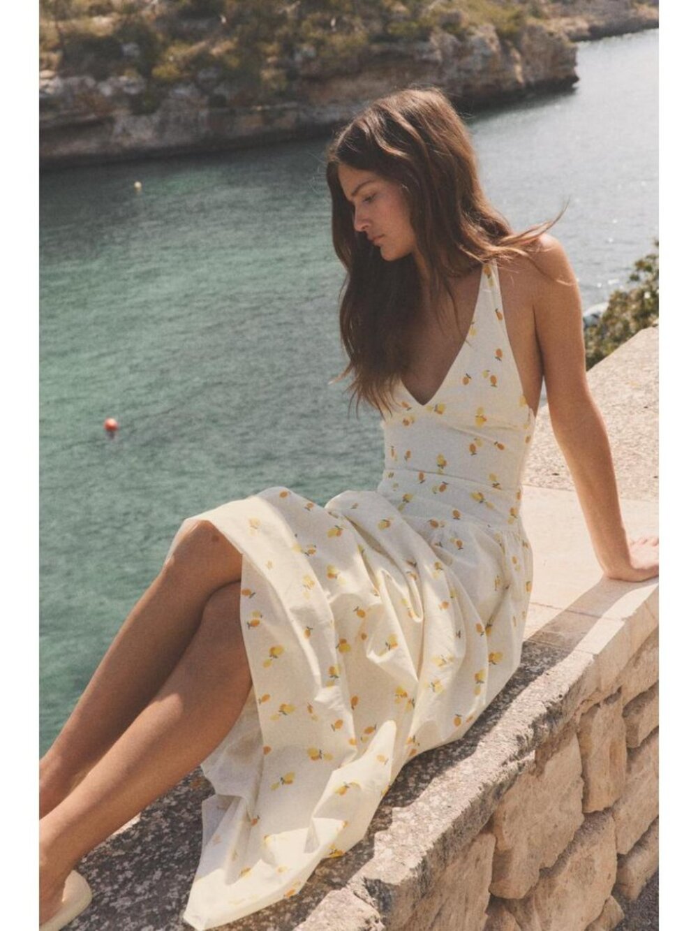 ZARA FRUIT PRINT POPLIN HALTER MIDI DRESS